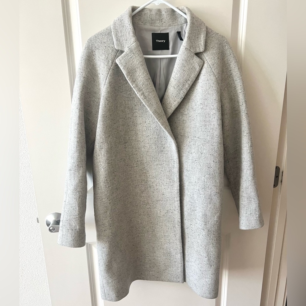 Theory Light Gray Double Breasted Wool Blazer Coat